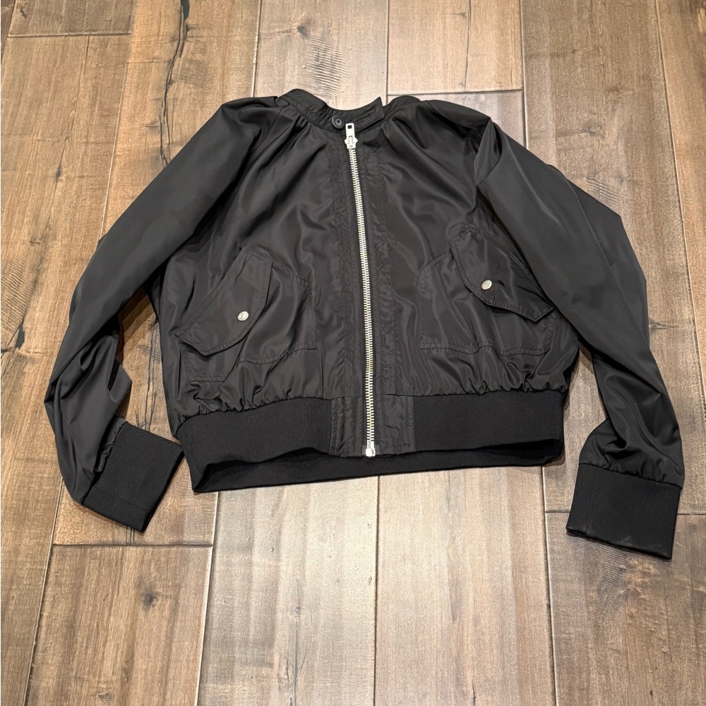 Free People Black Bomber Jacket with Silver Zipper